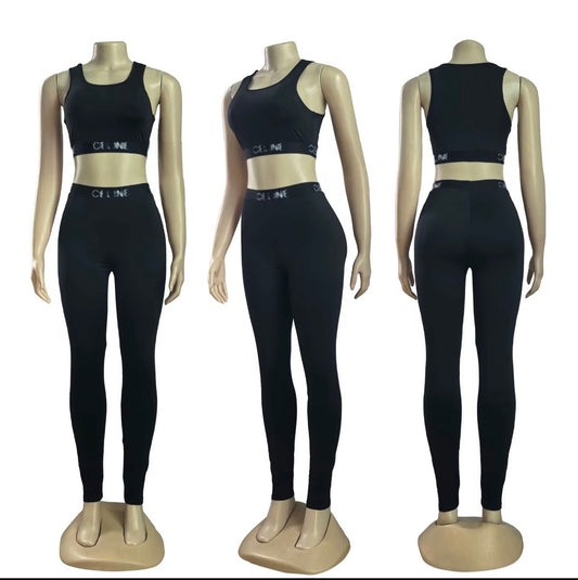 Cq Tank Top Two Piece Set Turn your workout into a style moment with the SleekFlex Two-Piece Fitness Set. Designed to contour and support, this matching sports bra and high-waist legging set combines sleek design with Maximum comfort. The smooth, stretch-
