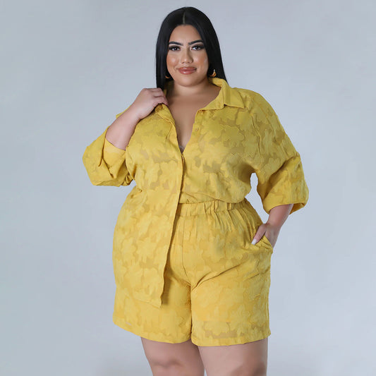 Women Clothing Spring Summer Hollow Out Cutout out Chiffon Jacquard Top Shorts Two Piece Set