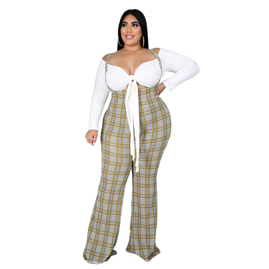 Plus Size Plus Size Fall Winter Lady Sexy Sling plus Top Casual Suit