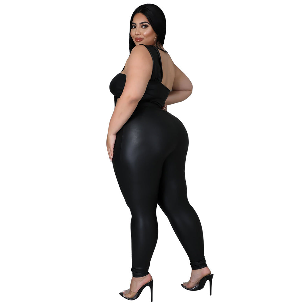 Plus Size Women Pants High Elastic Leather Skinny Hip Lift Sexy Two-Piece Suit outting wear